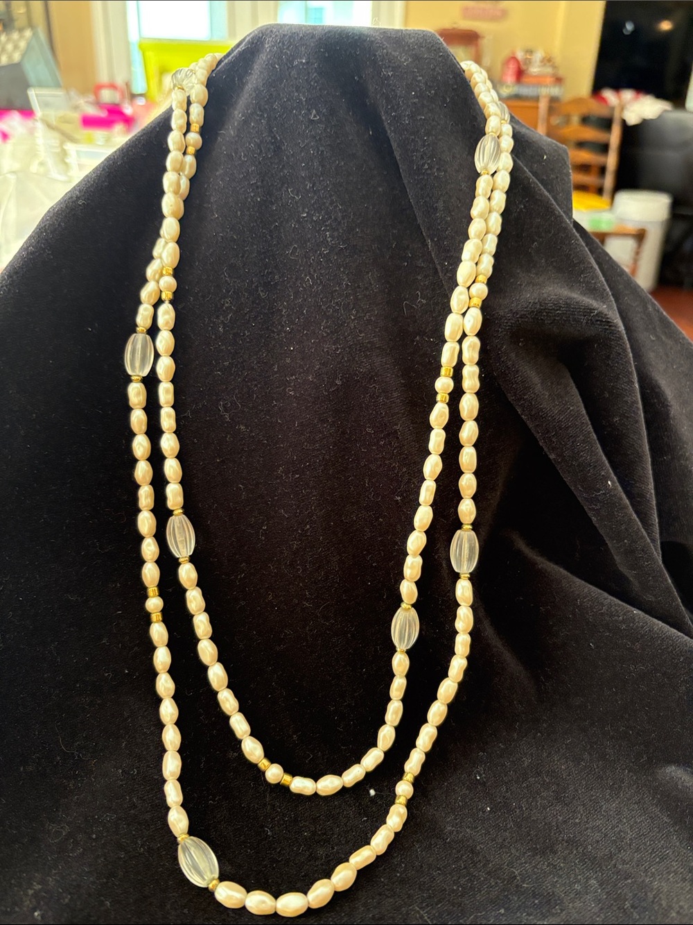 Elegant Double-Strand Pearl and Bead Necklace - Cream 28”